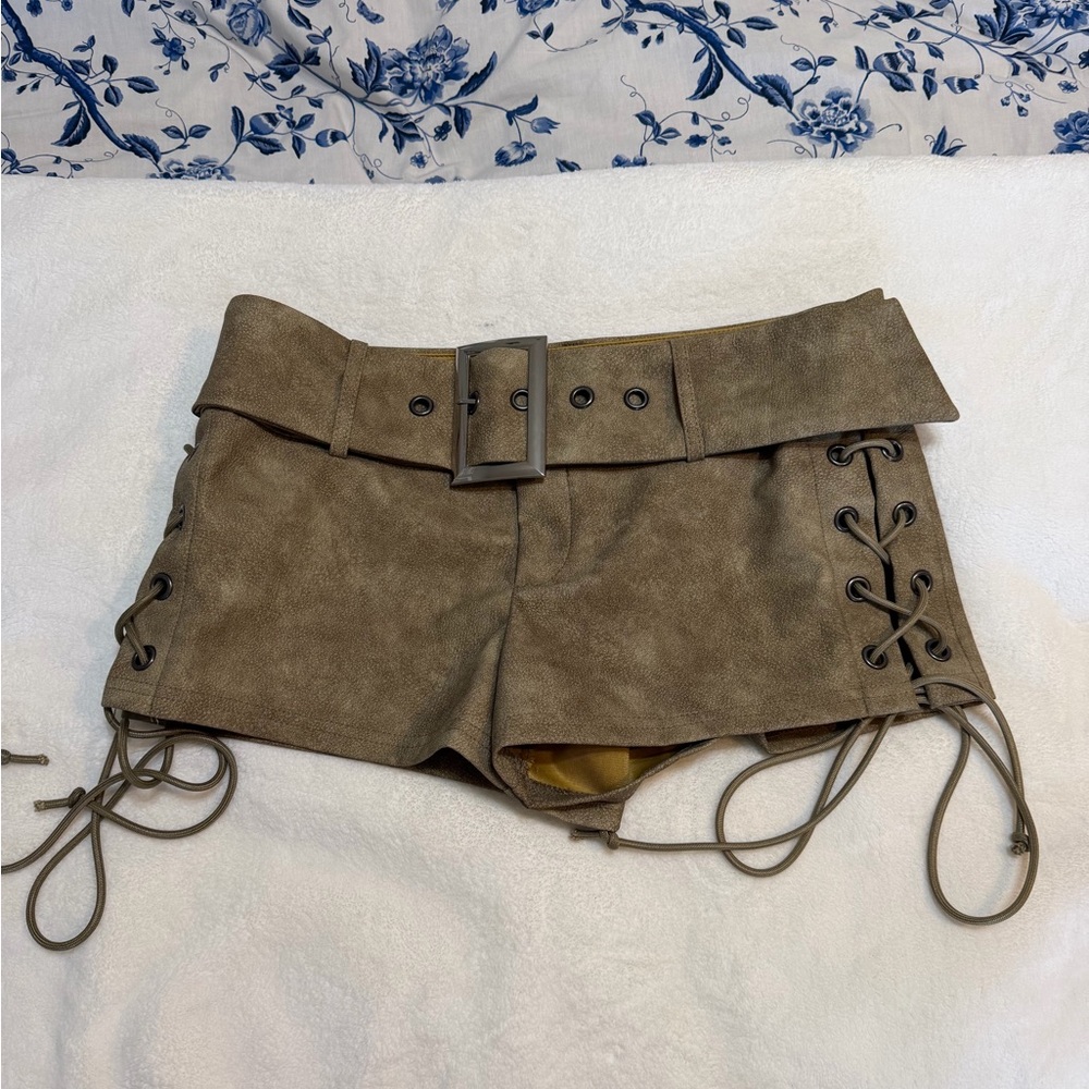 SHEIN Tan Lace-Up High Waist Shorts